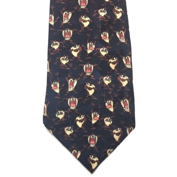 VINTAGE Looney Tunes Mania Tie 90s Taz Tasmanian Devil 100% Silk Warner Bros - Picture 1 of 7
